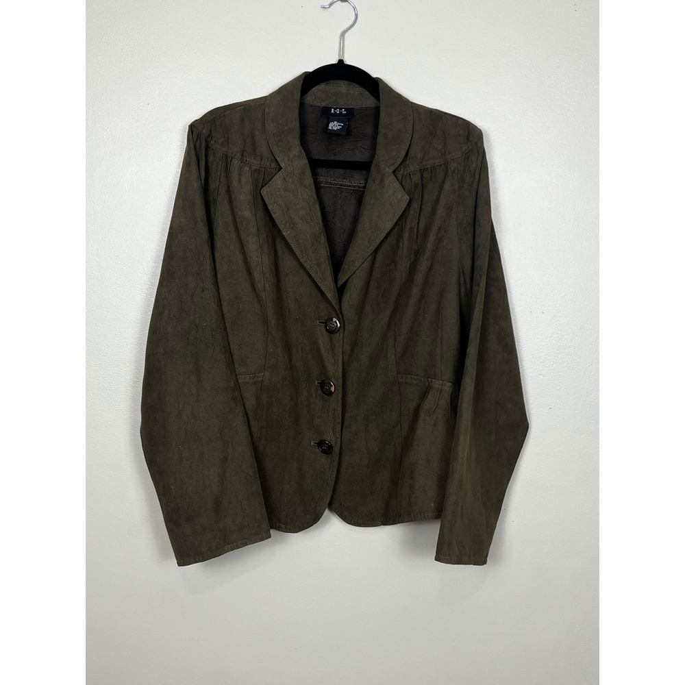 RQT Womens XL Blazer Jacket Brown Faux Suede Three Button Long Sleeve Casual